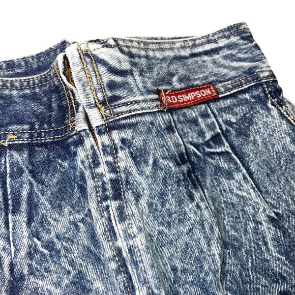 Vintage 80s High Rise  Acid Wash Denim Pencil slit Skirt Size 9 juniors pleated - Picture 3 of 7